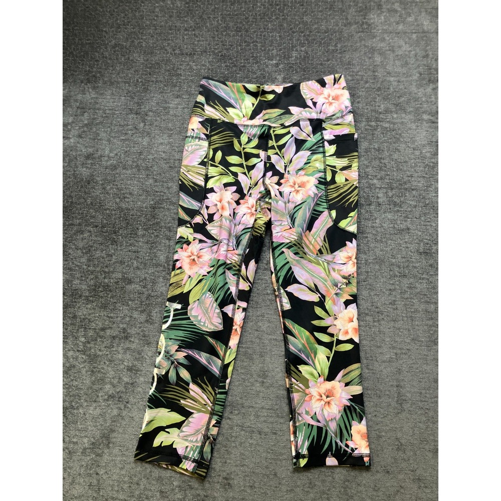 bebe Sport Leggings Womens Medium Multicolor Vibrant Tropical Print High Waisted